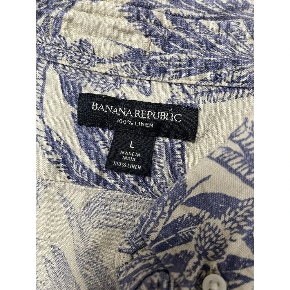 Banana Republic Mens L 100% Linen‎ Short Sleeve Button Up Tropical Shirt